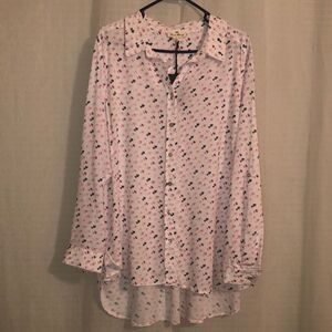 J&D XL Romantic Heart Print White Pink Gray High Low Blouse